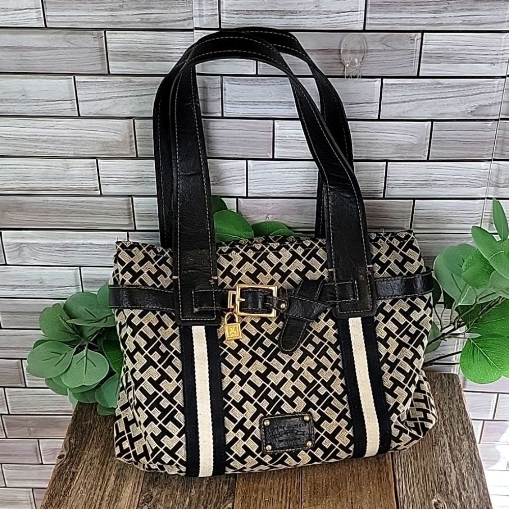 Tommy Hilfiger logo print canvas shoulder bag